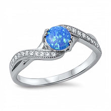 Load image into Gallery viewer, Sterling Silver Twisted Eternity Band Ring Inlaid with Clear Czs and Centered Round Cut Blue Lab Opal StoneAnd Face Height of 7MM