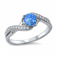 Sterling Silver Twisted Eternity Band Ring Inlaid with Clear Czs and Centered Round Cut Blue Lab Opal StoneAnd Face Height of 7MM