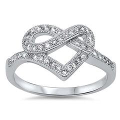 Sterling Silver Stylish Heart Infinity Design with Clear Cz Ring, Face Height of 12MM