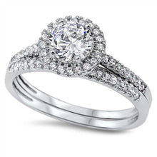 Load image into Gallery viewer, Sterling Silver Circle Shaped Cubic Zirconia Wedding Ring SetsAnd Width Of Two Rings 2mmAnd Face Height 9mm