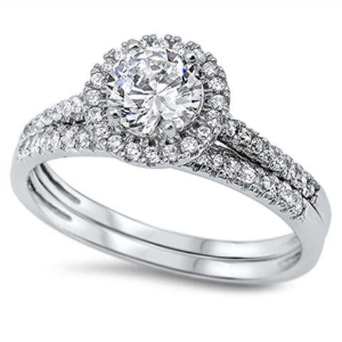 Sterling Silver Circle Shaped Cubic Zirconia Wedding Ring SetsAnd Width Of Two Rings 2mmAnd Face Height 9mm