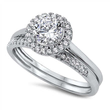 Load image into Gallery viewer, Sterling Silver Round Shaped Cubic Zirconia Wedding Ring SetsAnd Width Of Two Rings 2mmAnd Face Height 9mm