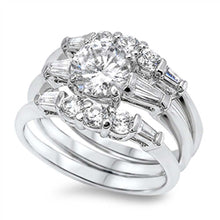 Load image into Gallery viewer, Sterling Silver Elegant Solitaire Round Cut Clear Czs with Tapered Baguette on Sides Bridal Set Band RingAnd Band Width of 4MM