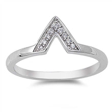 Load image into Gallery viewer, Sterling Silver Stylish V Shaped Band Ring with Clear Czs Inlaid