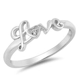 Sterling Silver Trendy  Love  Cursive Design with Clear Cz RingAnd Face Height of 7MM