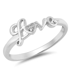 Sterling Silver Trendy  Love  Cursive Design with Clear Cz RingAnd Face Height of 7MM