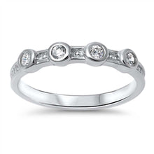 Load image into Gallery viewer, Sterling Silver Four Round Cut Clear Czs on Bezel Setting Fancy Band RingAnd Face Height of 4MM