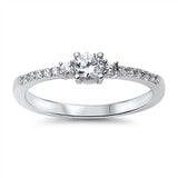 Sterling Silver Elegant Three Solitaire Round Cut Clear Czs Ring with Face Height of 4MM
