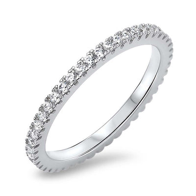 Sterling Silver Eternity Band Ring Set with Clear CzsAnd Band Width of 3MM