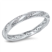 Load image into Gallery viewer, Sterling Silver Fancy Strip Clear Czs Design Band Ring with Band Width of 3MM