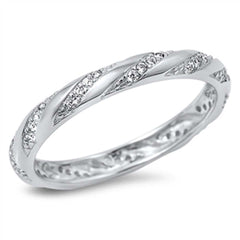 Sterling Silver Fancy Strip Clear Czs Design Band Ring with Band Width of 3MM