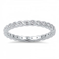 Sterling Silver Twisted Eternity Band Ring Embedded with Clear Cz Stone, Band Width of 2MM