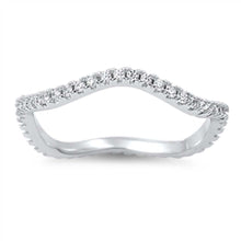Load image into Gallery viewer, Sterling Silver Wavy Stackable Band Ring Set with Round Cut Clear Cz StoneAnd Band Width of 3MM