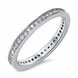 Sterling Silver Round Wedding Band Shaped Clear CZ RingAnd Band Width 2mm