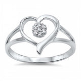 Sterling Silver Fancy Open Heart Design with Centered Clear Czs Split Shank RingAnd Face Height of 12MM
