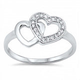 Sterling Silver Trendy Double Open Heart Design Inlaid with Clear Czs RingAnd Face Heigth of 11MM