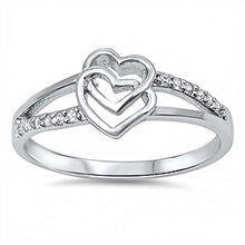 Load image into Gallery viewer, Sterling Silver Fancy Twin Open Heart Design Split Shank Ring Inlaid with Clear CzsAnd Face Height of 9MM