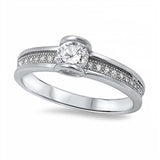 Sterling Silver Elegant Band Ring Centered with Round Cut Clear CzAnd Face Height of 6MM