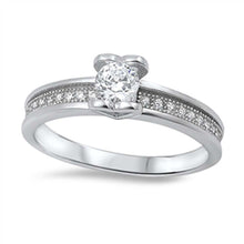 Load image into Gallery viewer, Sterling Silver Elegant Band Ring with Round Cut Clear Cz on Heart Setting DesignAnd Face Height of 6MM