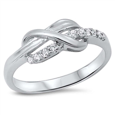 Sterling Silver Fancy Infinity Knot Design Inlaid with Clear Czs RingAnd Face Height of 7MM