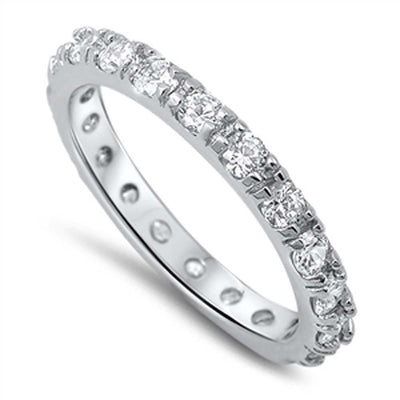 Sterling Silver Eternity Band Ring Set with Clear Czs, Band Width of 4MM