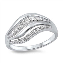 Load image into Gallery viewer, Sterling Silver Fancy Open Cut Wavy Design Inlaid with Clear Czs RingAnd Face Height of 13MM