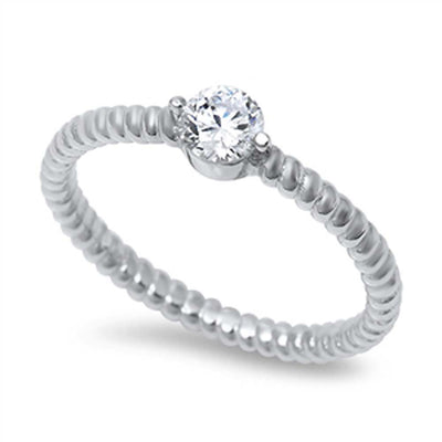 Sterling Silver Classy Round Cut Clear Cz Twisted Band Ring with Face Height of 5MM