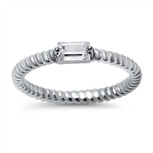 Load image into Gallery viewer, Sterling Silver Classy Straight Baguette Cut Clear Cz Twisted Band Ring with Face Height of 4MM