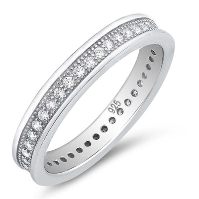 Sterling Silver Eternity Band Ring Set with Small Clear Czs, Band Width of 4MM
