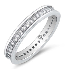 Sterling Silver Eternity Band Ring Set with Small Clear Czs, Band Width of 4MM