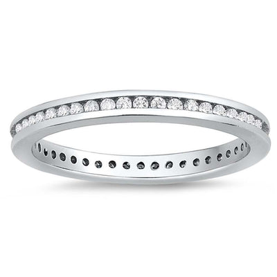 Sterling Silver Eternity Band Ring Set with Clear Czs, Band Width of 3MM