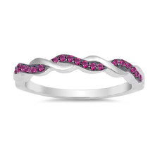 Load image into Gallery viewer, Sterling Silver Infinity Shaped Clear CZ Ring With Ruby StonesAnd Face Height 3mm