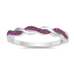 Sterling Silver Infinity Shaped Clear CZ Ring With Ruby StonesAnd Face Height 3mm