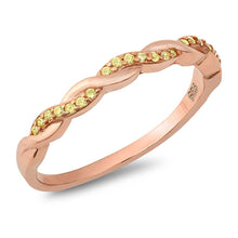 Load image into Gallery viewer, Sterling Silver Rose Gold Plated Braided Band With Yellow Cubic Zirconia Ring