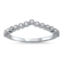 Load image into Gallery viewer, Sterling Silver Fancy Chevron Style Starckable Band Ring Set with Round Cut Clear CzsAnd Face Height of 4MM