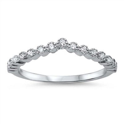 Sterling Silver Fancy Chevron Style Starckable Band Ring Set with Round Cut Clear CzsAnd Face Height of 4MM
