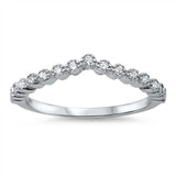 Sterling Silver Fancy Chevron Style Starckable Band Ring Set with Round Cut Clear CzsAnd Face Height of 4MM