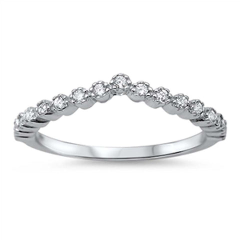 Sterling Silver Fancy Chevron Style Starckable Band Ring Set with Round Cut Clear CzsAnd Face Height of 4MM