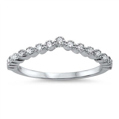 Sterling Silver Fancy Chevron Style Starckable Band Ring Set with Round Cut Clear CzsAnd Face Height of 4MM
