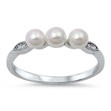 Load image into Gallery viewer, Sterling Silver Simulated Pearl And Cubic Zirconia Ring