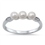 Sterling Silver Simulated Pearl And Cubic Zirconia Ring