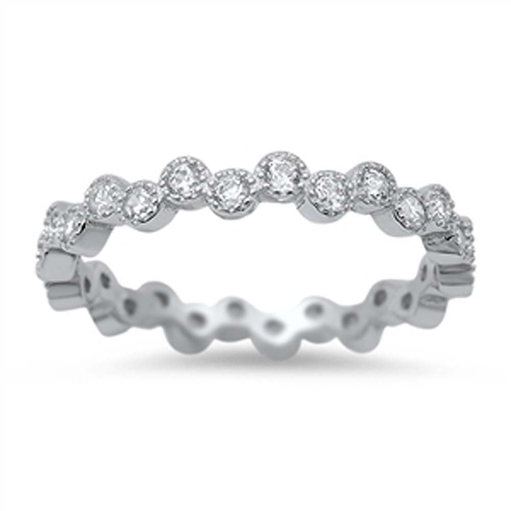 Sterling Silver Stylish Stackable Band Ring Set with Round Cut Clear CzsAnd Band Width of 2MM