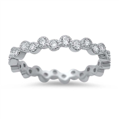 Sterling Silver Stylish Stackable Band Ring Set with Round Cut Clear CzsAnd Band Width of 2MM