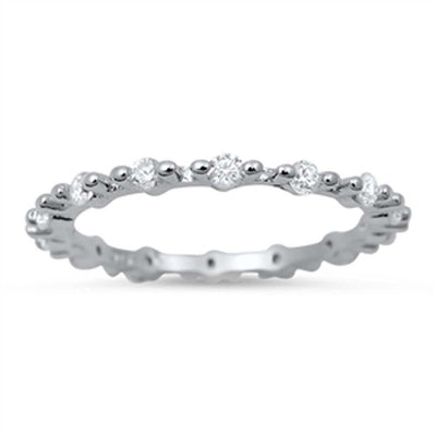 Sterling Silver Classy Stackable Band Ring Set with Clear CzsAnd Band Width of 2MM