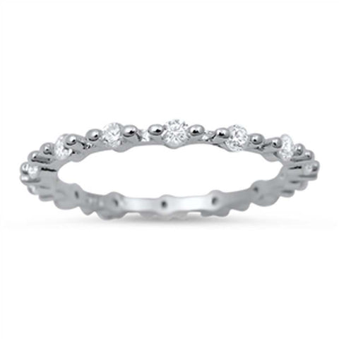 Sterling Silver Classy Stackable Band Ring Set with Clear CzsAnd Band Width of 2MM