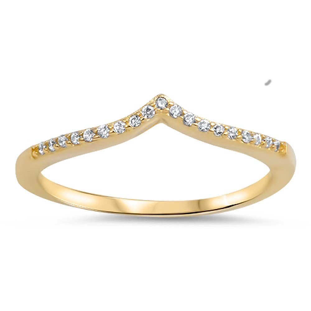 Yellow Gold Plated Sterling Silver Classy Clear CZ Wave Shape Stackable Ring with Ring Face Height of 4MM