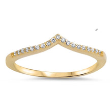Load image into Gallery viewer, Yellow Gold Plated Sterling Silver Classy Clear CZ Wave Shape Stackable Ring with Ring Face Height of 4MM