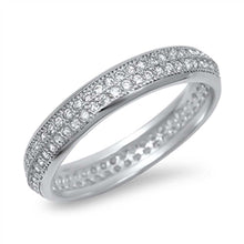 Load image into Gallery viewer, Sterling Silver Classy Double Row Micro Paved Clear Czs Eternity Band Ring with Band Width of 4MM