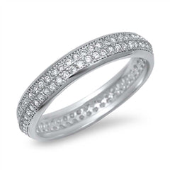 Sterling Silver Double Row Micro Paved Clear Czs Eternity Band Ring with Band Width of 4MM