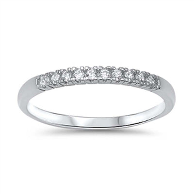 Sterling Silver Band Ring Set with Round Cut Clear Czs, Band Width of 2MM